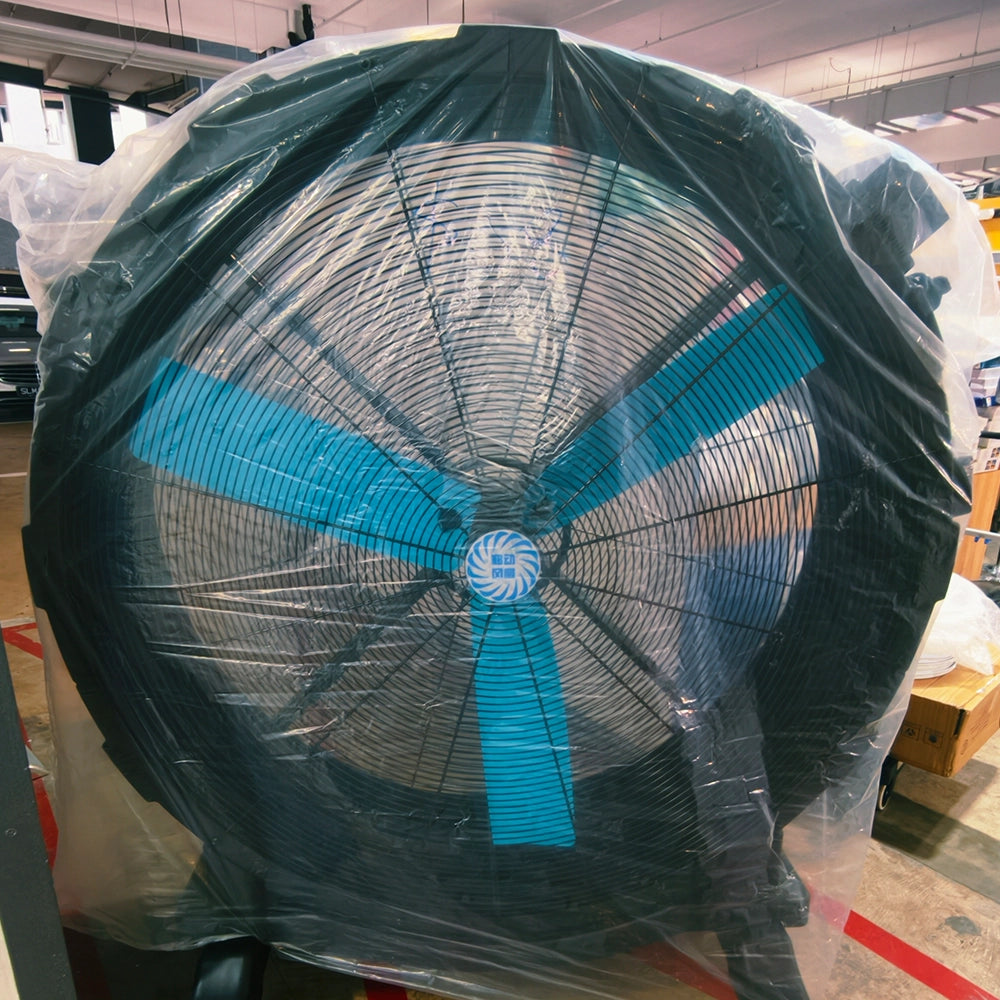 industrial floor standing fan with caster wheels for warehouse ventilation