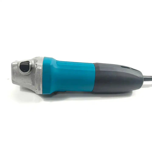 industrial angle grinder side view showing motor housing and spindle