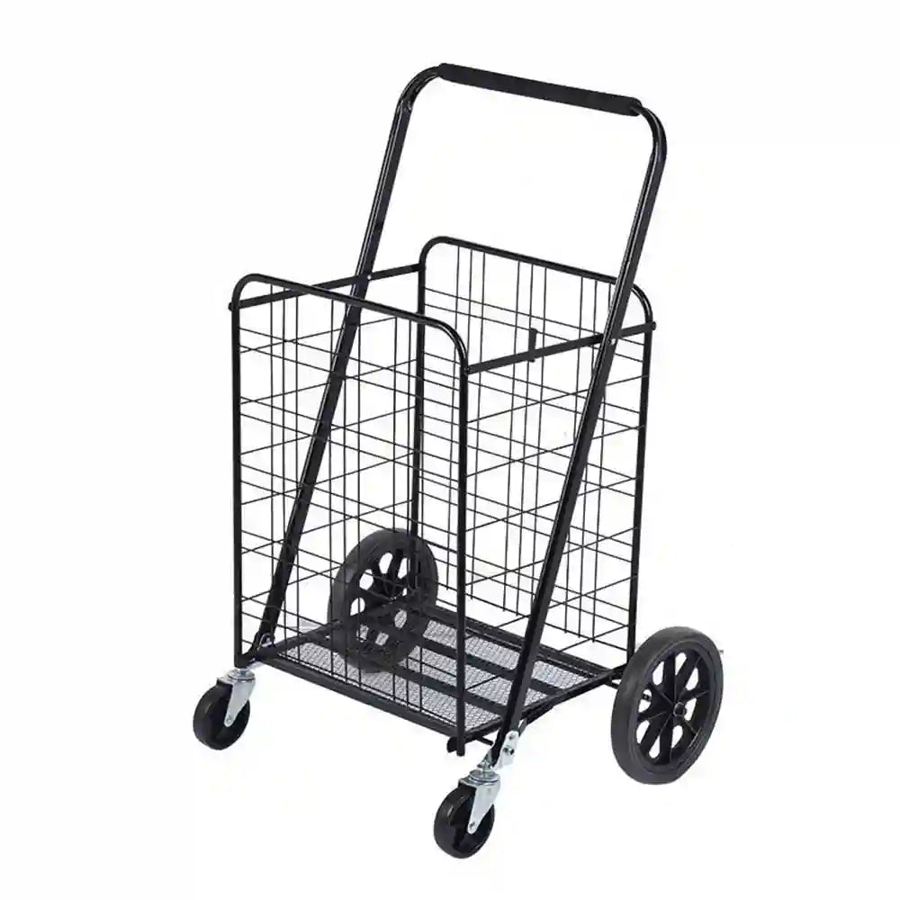 industrial utility cart with foldable wire basket for material handling
