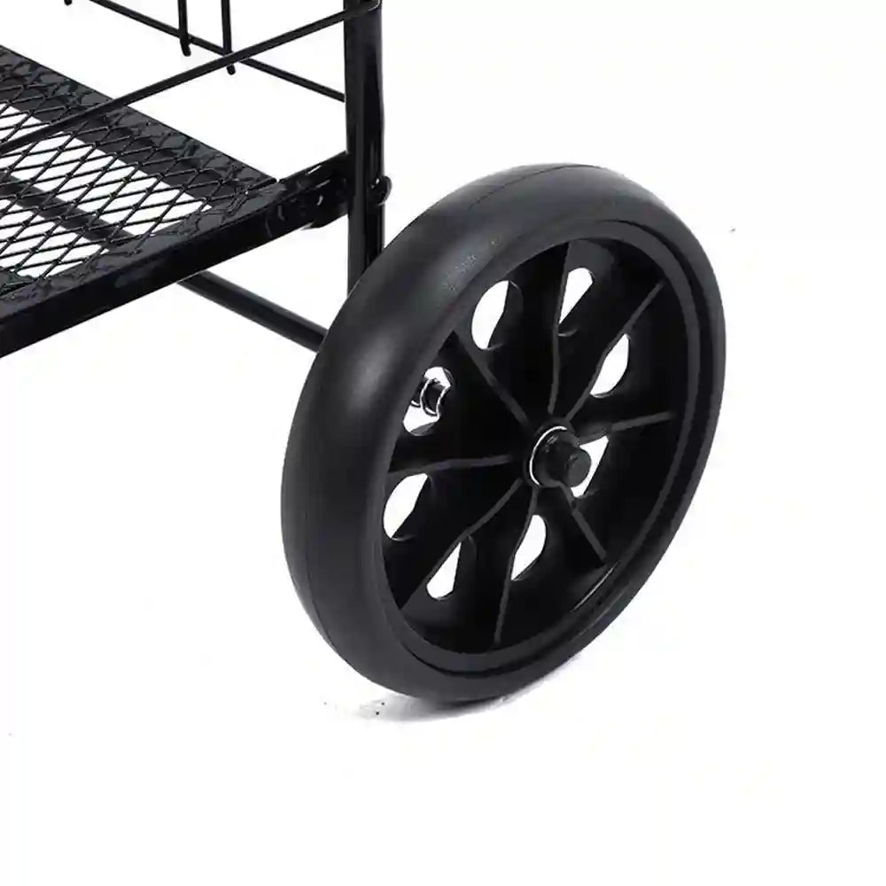 industrial utility cart with push handle and wire mesh basket side view